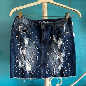 Machine Pearl Distressed Denim Mini Skirt women’s large